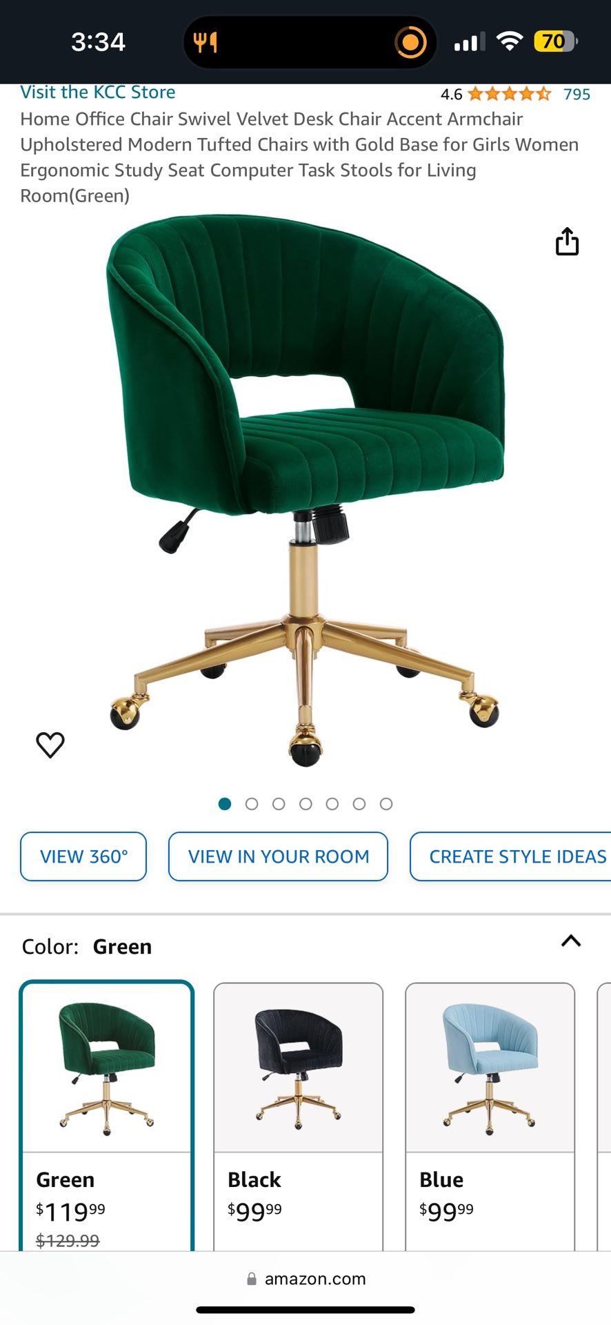 Green Velvet Office Swivel Chair