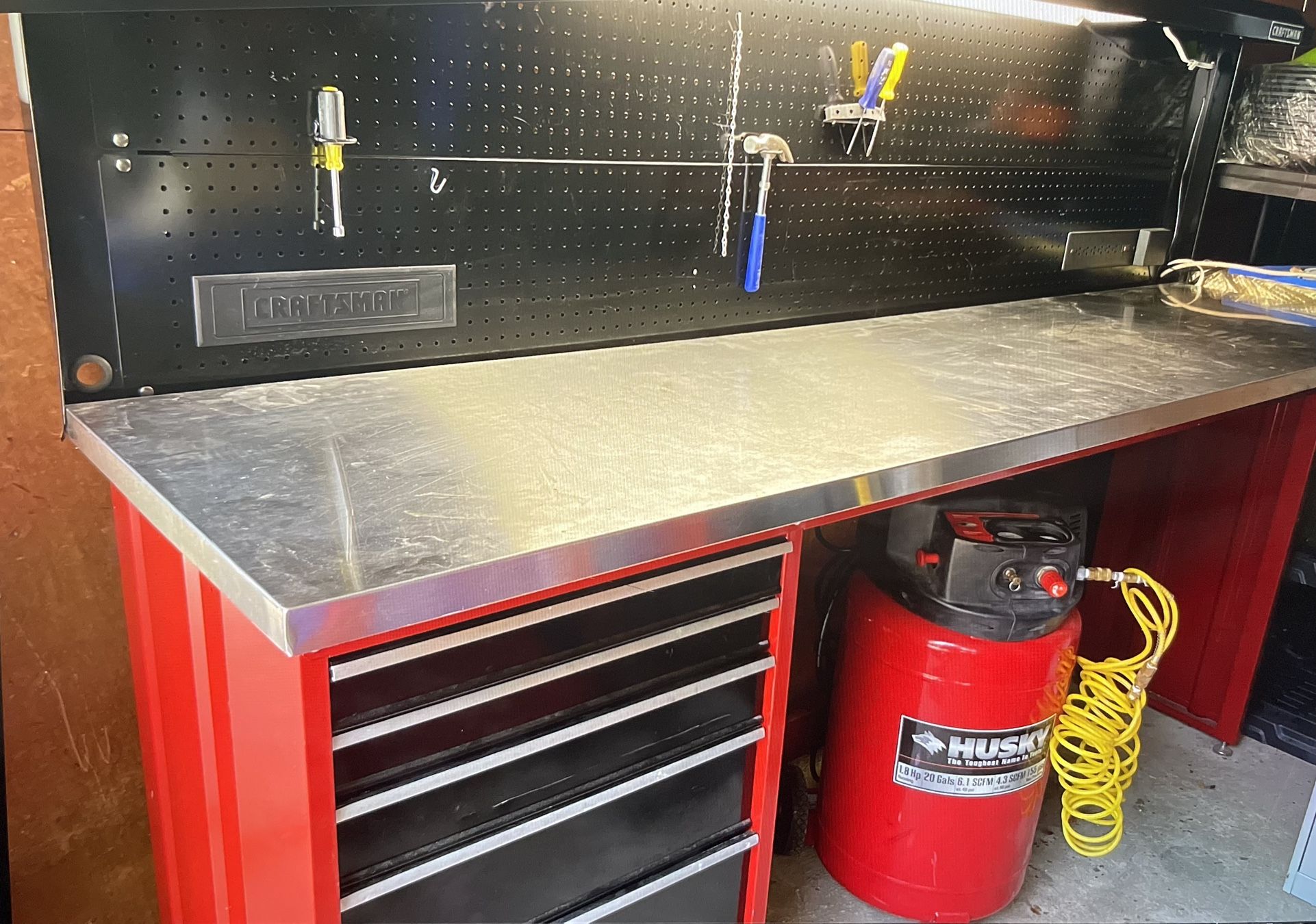 Craftsman 8ft Stainless Steel Top Lighted Back Workbench