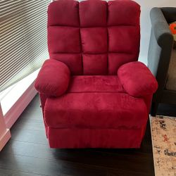 Plush red fabric recliner - $200