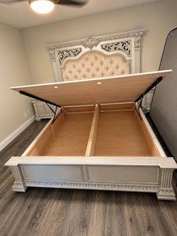 King Storage Bed Frame with Tufted Headboard