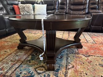Round Dark Wood Coffee Table with Lower Shelf