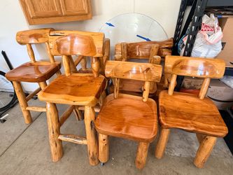Rustic Log Wood Chairs Set of 5