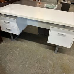 Double Pedestal White Desk 