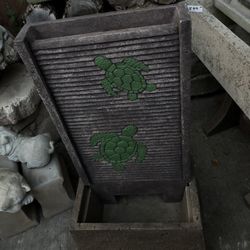 Concrete Water Fountain With Turtles On It 