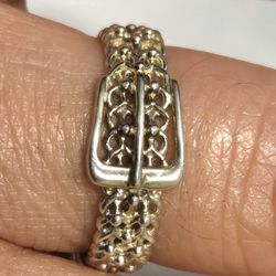 Belt Buckle Ring 925 Sterling Silver with Filigree or Woven Band Design size 9