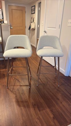 White Boucle Counter Bar Stools