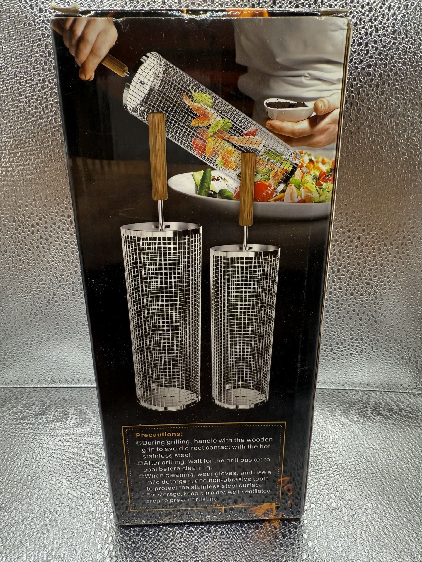 Upgraded Wheeled Grill Basket Set of 2 with Handle (11.2 x 3.9 inches)