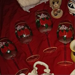 Handpainted Rose Wine Glasses