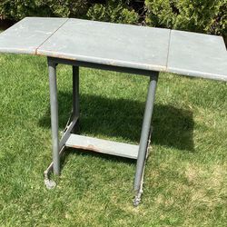 Vintage 1950’s Wood + Metal Typewriter Table Drop Leaf Sides Desk Rolling Bar Cart Industrial Gray 
