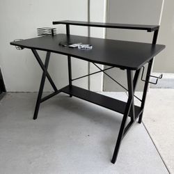 New In Box 42x24x35 Inch Tall Double Tier Gaming Gamer Game Desk Black Color Office Table With LED Light 