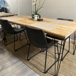 Wooden Dining Tables W/ 4 Gray Leather Chairs 