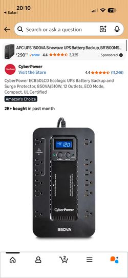 CyberPower EC850LCD Ecologic UPS Battery Backup and Surge Protector, 850VA/510W, 12 Outlets, ECO Mode, Compact, UL Certified