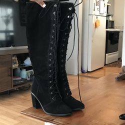 High Black Lace Up Boots