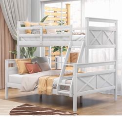 Twin over full wood bunk bed with mattress