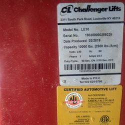 Challenger LE10 Two Post Lift 10,000 Pound Capacity 