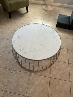 Marble chrome metal circular center table