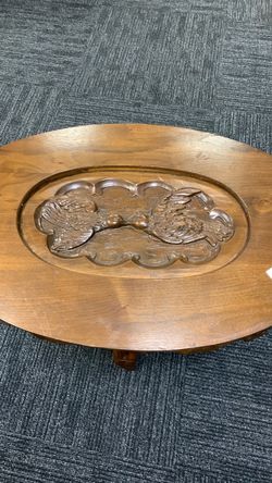 Vintage Oval Carved Wood Coffee Table