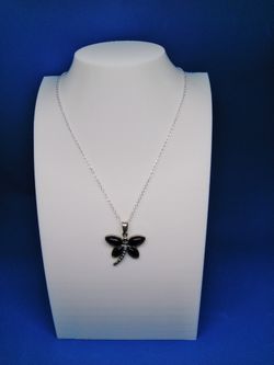 Vintage Black Agate Stone Dragonfly Necklace