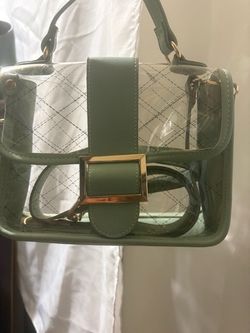 Clear Quilted Handbag with Green Trim