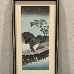 Antique Japanese Woodblock Print - Hiroshige IV "Hurrying Through A Rainstorm"