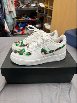 Nike Air Force 1 Boys Low Top Camouflage White Green Sneakers Size 7