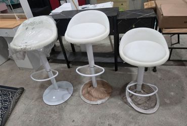 Set of 3 White Bar Stools, Swivel, Height Adjustable New