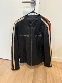 Wilsons Cycle Black Leather Moto Jacket with Racing Stripes