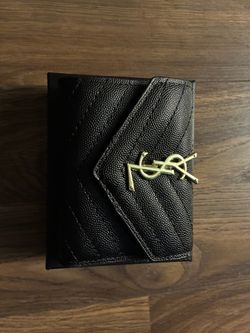 YSL Black Textured Card Holder with Gold Logo – New in Box