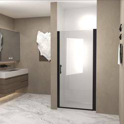 AISU 32"X 72" Pivot Shower Door, Matte Black Aluminum Frame, Half Frame, 1/4"(6mm) Tempered Glass Explosion Proof Film