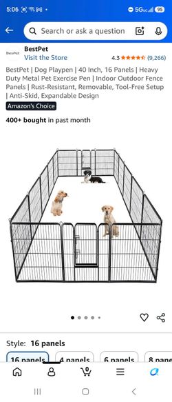 Large dog playpen metal gate & 50lb dog limit cage. With a cry rock water and food bowl mat.