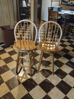 Set Of 2 Wood Stools