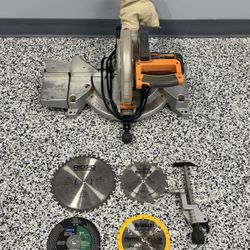 RIGID 10” MITER SAW WITH LED LASER LINE CUT INDICATOR AND ASSORTED BLADES!!!