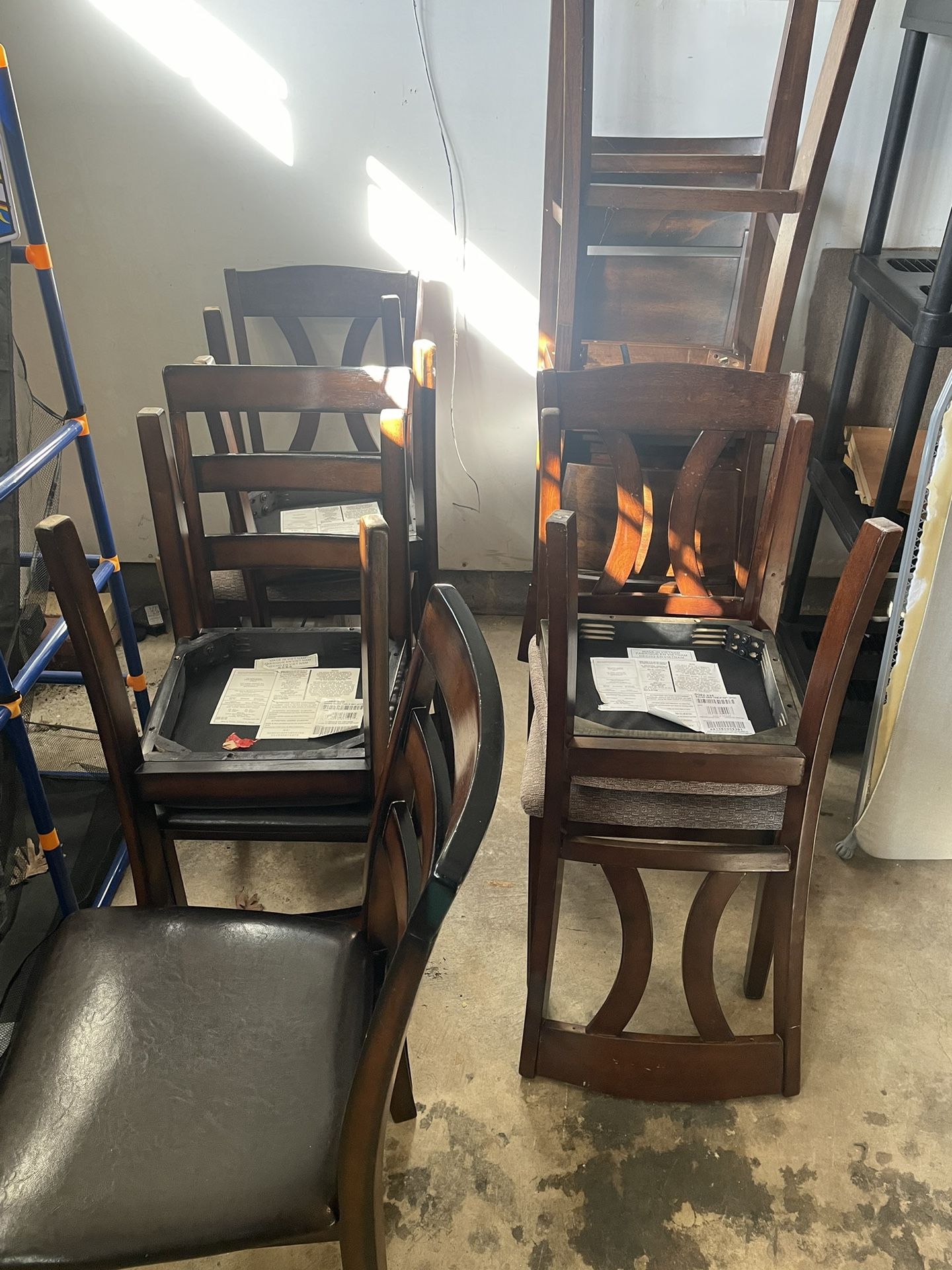 7 Wooden chairs And 2 High Top Chairs (FREE)