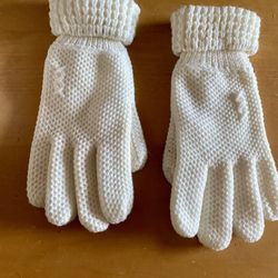 Vintage Women's S White Cream Knit Gloves Leather Palm & Finger Grips Winter LN