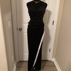 Sexy black velvet maxi dress with silver