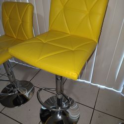 Modern Yellow Adjustable Swivel Bar Stool - Chrome Base