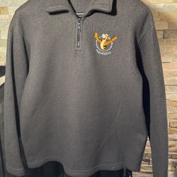 Adult Med Pooh Tiggerific embroidered 1/4-zip fleece pullover 22x25 Arm  22 EUC