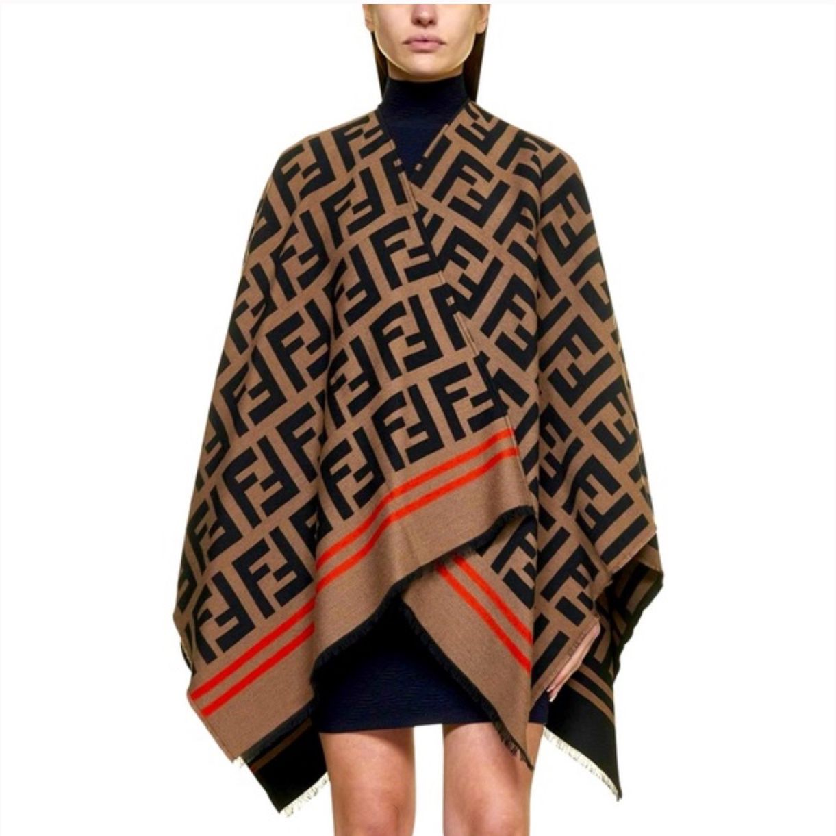 FENDI Roma FF Logo Oversized Wool Shawl Reversible Brushed Scarf Super Cozy Poncho Wrap Gucci Dior