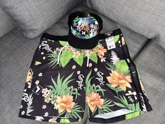 NEW Men’s White Sox Hurley  Hawaiian Board Shorts & Balboa Trucker Cap Hat $100