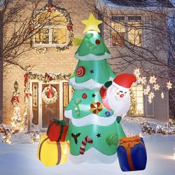 DR.DUDU 7 FT Inflatable Christmas Tree with Santa Claus Gift Boxes, Build-in LED Lights Blow up Christmas Yard Decorations for Xmas Holiday Party Outd
