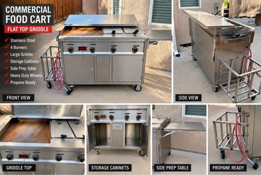 Commercial Food Cart 4 Burner Flat Top Griddle Stainless Taco Burger Hot Dog