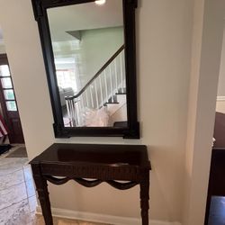 Entryway/Hall Wall-Mounted Table and Matching Mirror in VG condition Carved Dark Wood 36 x 35h x 13.5d Mirror 31 x 48.5 Smoke free household