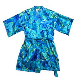 Inner Most Woman Vintage Elegant Satin Kimono Dressing Robe Blue Floral Size 1X
