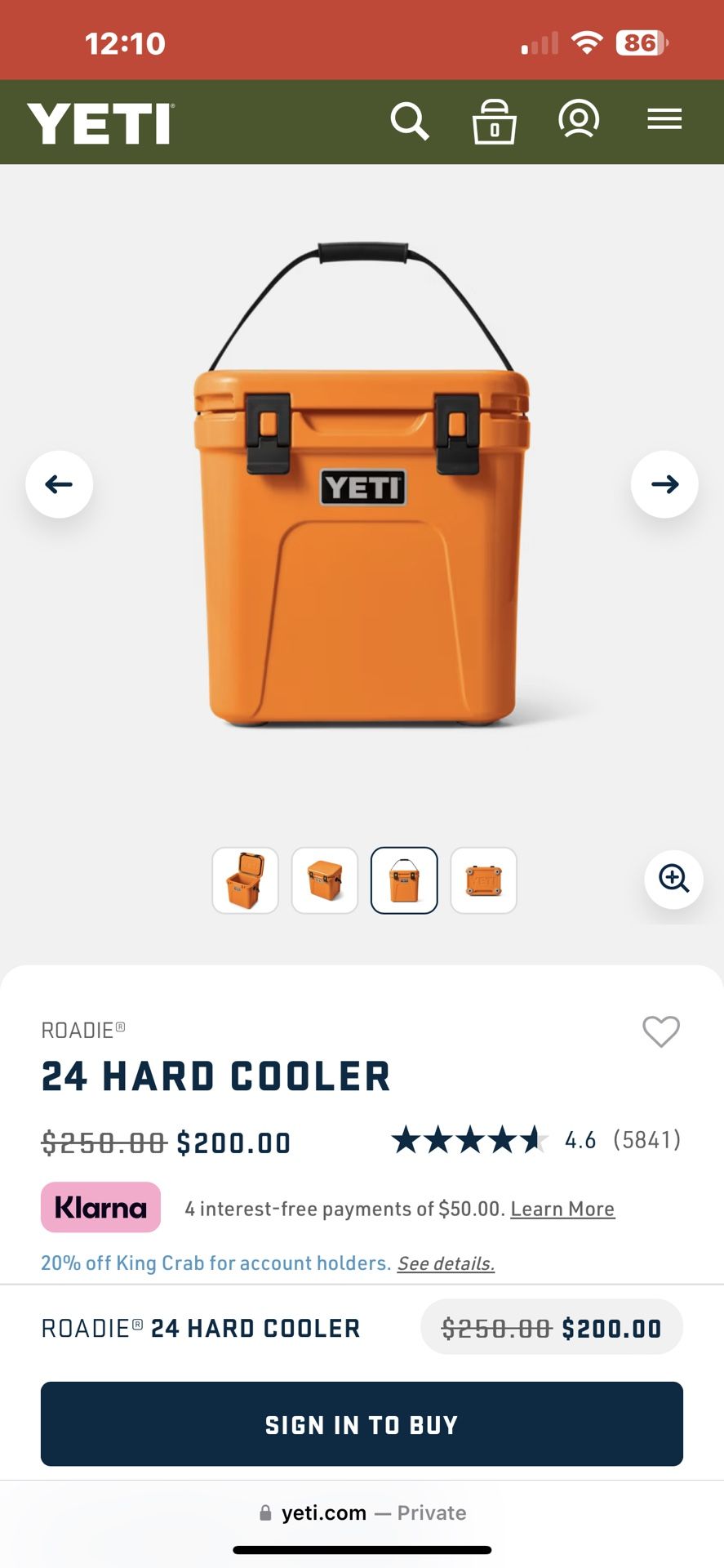 Yeti 24 Orange Cooler Hardsided 