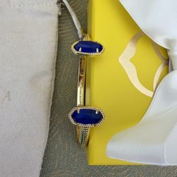 Kendra Scott Elton Cuff Bracelet gold tone Cobalt Cats Eye Blue Stones Comes with everything pictured