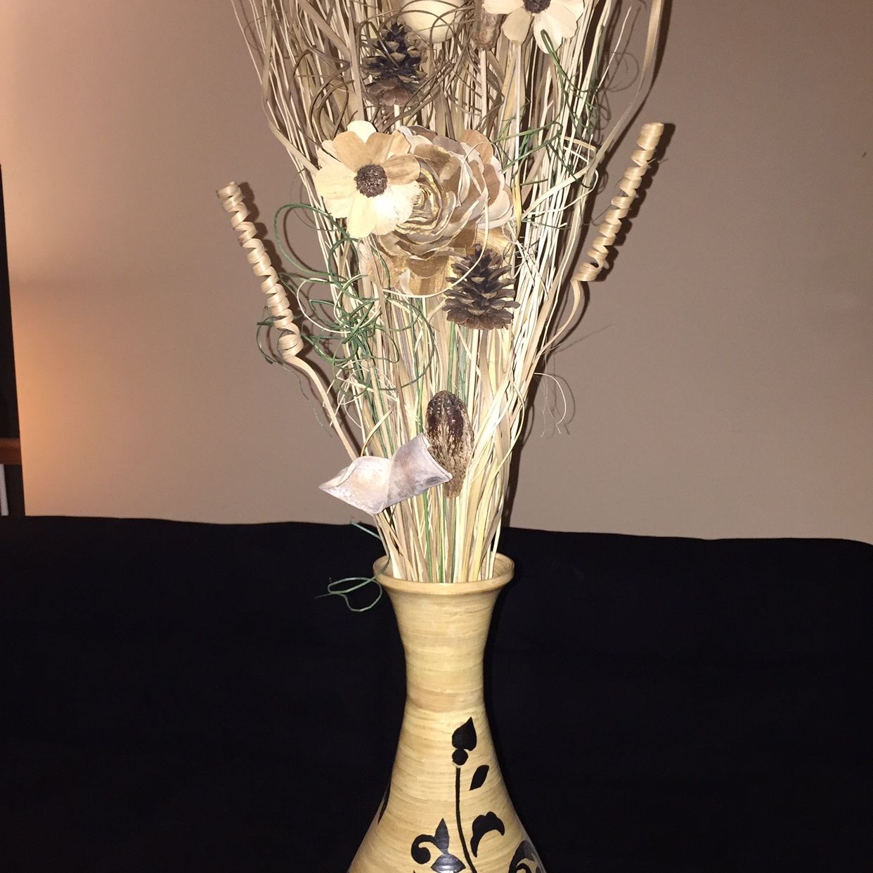 Beautiful Bamboo Hand Painted Vase w/ Dried Flower Arrangement