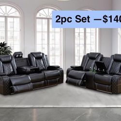 💥FREE DELIVERY💥Brand New POWER, LED, USB  2PC Reclining Sofa Loveseat Set 