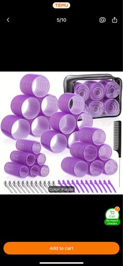 Purple Velcro Hair Rollers Set with Case