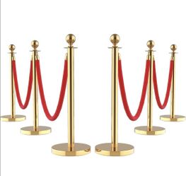 6pcs Gold Stanchion Posts, 38 inch Red Velv