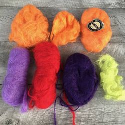 Lot of 7 Mohair Yarns Orange Red Purple Lavender Green